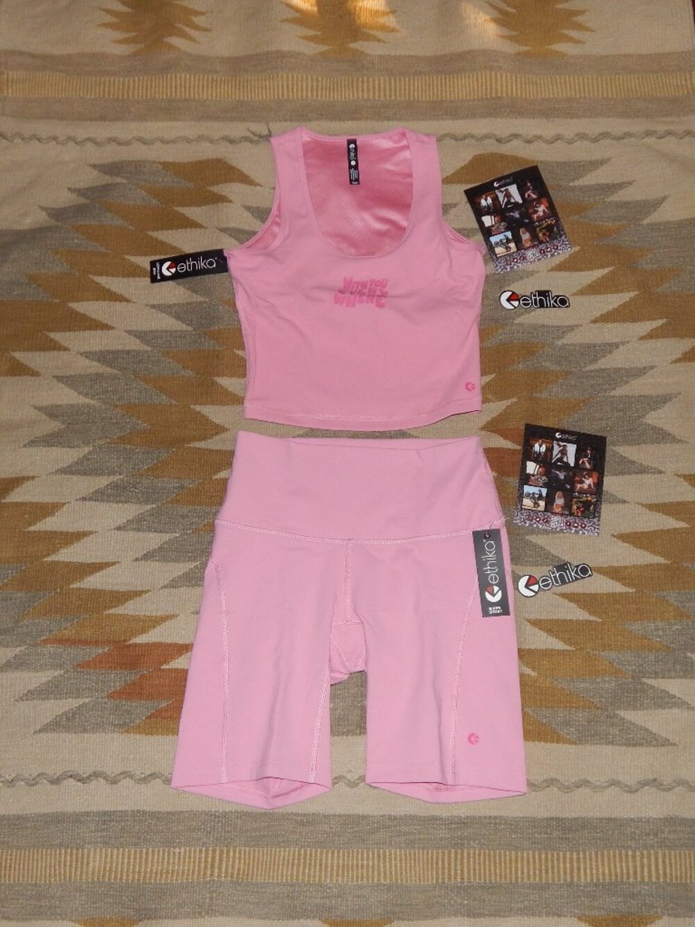 Ethika S Courageous Blooms Pink Biker Shorts & Long Line Bra Active Wear Set